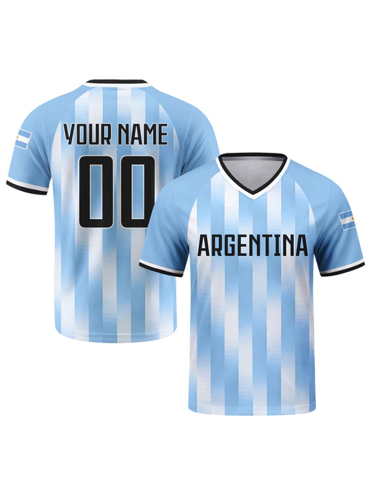 Custom Argentina Soccer Jersey Personalized with Name Number Breathable V-neck Football Team Shirt for Men Youth Women