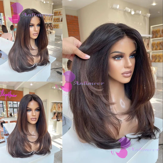 200% Density 13x6/360 Full Lace Wig Ombre Dark Brown Human Hair Straight 5x5 Silk Top Closure Wigs Remy Brazilian Bleached Knots