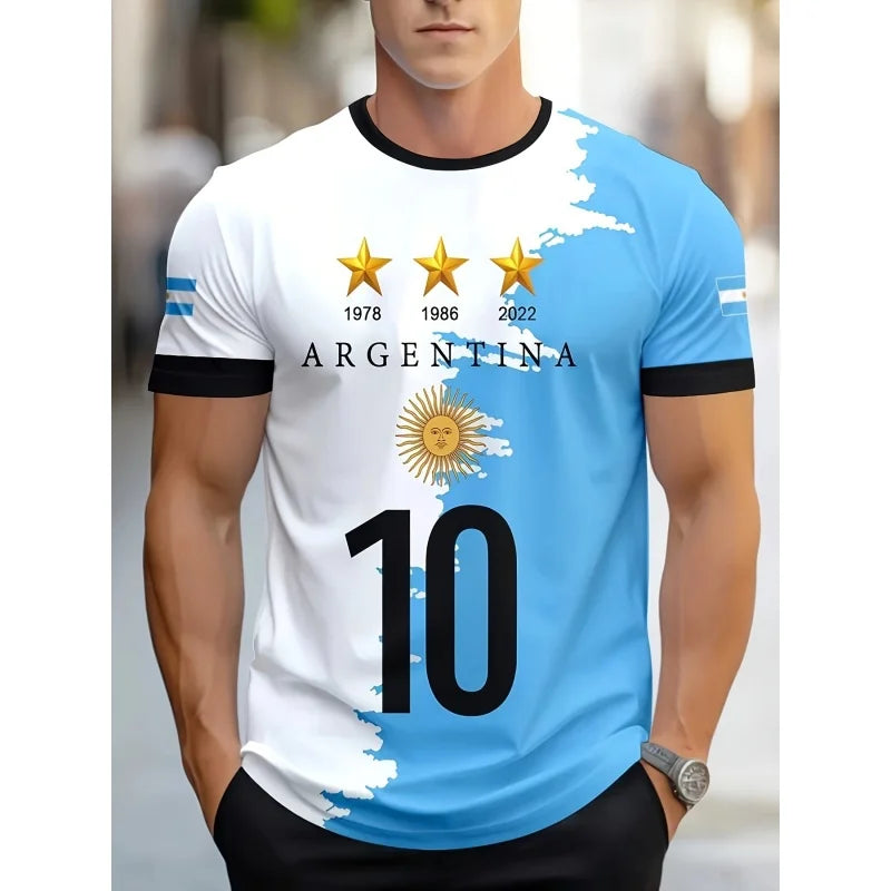 Argentina Flag 3D Print T-shirt 2026 Football Fan Breathable Sports Jersey Training Parent-child Family Soccer Watch Party Tops