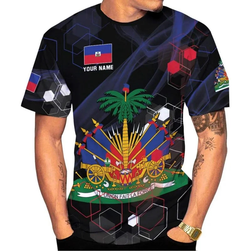 3D printed T-shirt of Haiti national emblem -Men's and Women's styles -Haiti football team uniform-Outdoor sports and streetwear