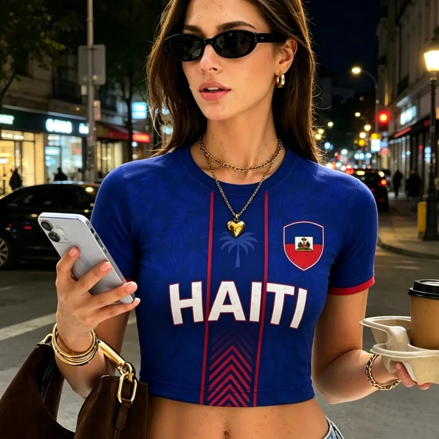 Men Women Haiti Flag Print Crop Tops T-Shirt Short Sleeve Crew Neck Y2k Football T Shirt Jersey Casual Streetwear Summer Tees