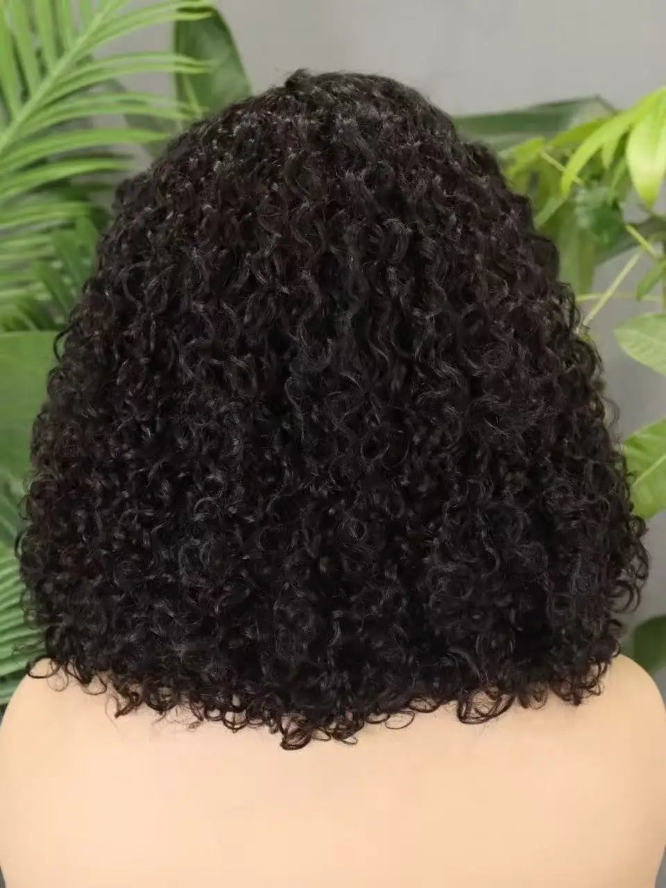 300% Density 4x4 C Part Gluess Pixie Curly Hair Wig with PrePlucked Baby Hair Lace Closure Bouncy Curly Human Hair Wig for Women