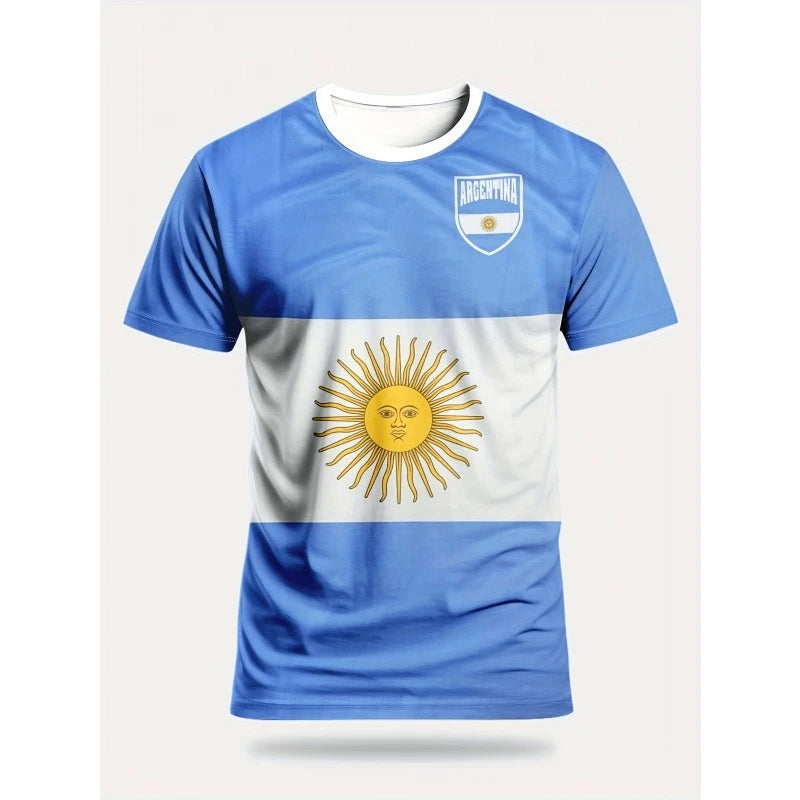 Argentina Flag 3D Print T-shirt 2026 Football Fan Breathable Sports Jersey Training Parent-child Family Soccer Watch Party Tops
