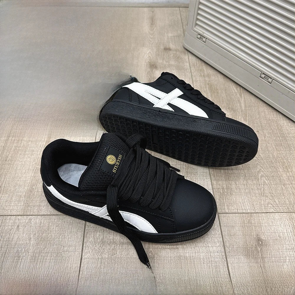 Retro Hong Kong Style Black Bread Shoes Unisex Casual Sports Sneakers Spring Autumn New Model Student Versatile Thick Bottom
