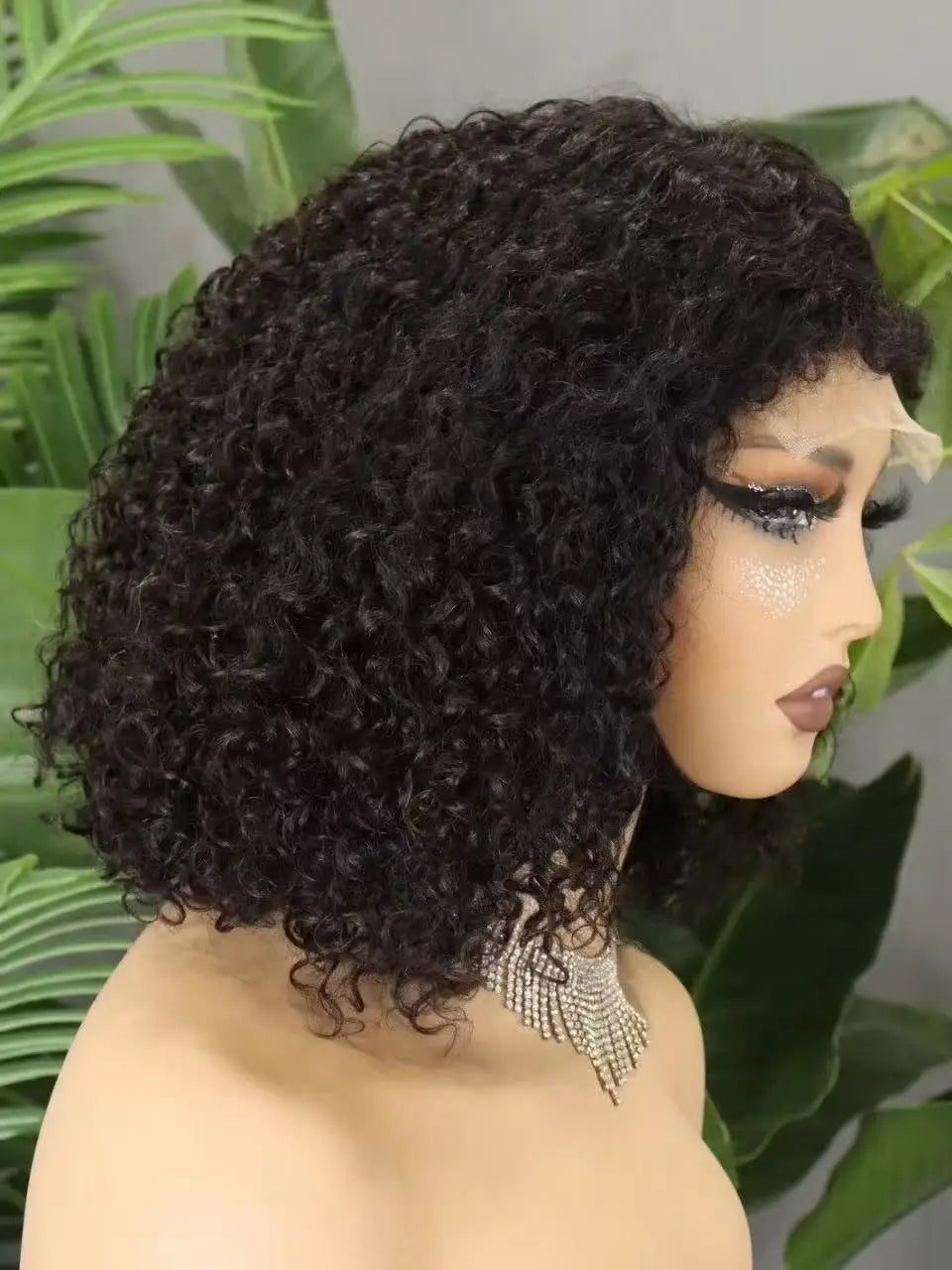 300% Density 4x4 C Part Gluess Pixie Curly Hair Wig with PrePlucked Baby Hair Lace Closure Bouncy Curly Human Hair Wig for Women