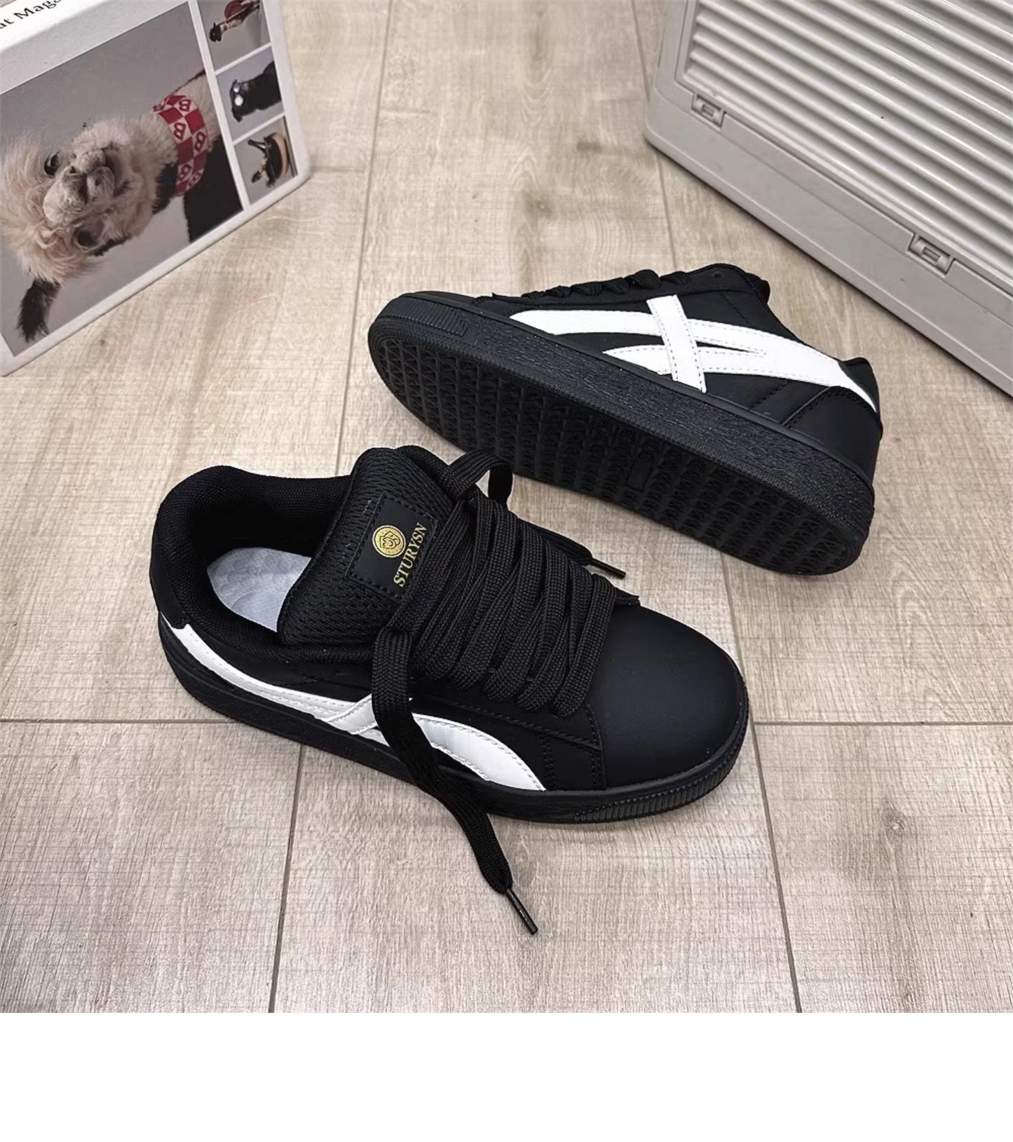 Retro Hong Kong Style Black Bread Shoes Unisex Casual Sports Sneakers Spring Autumn New Model Student Versatile Thick Bottom