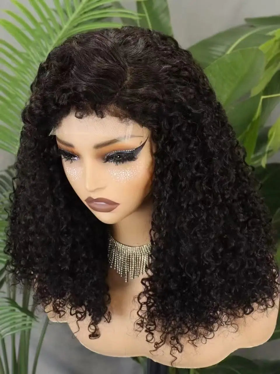 300% Density 4x4 C Part Gluess Pixie Curly Hair Wig with PrePlucked Baby Hair Lace Closure Bouncy Curly Human Hair Wig for Women