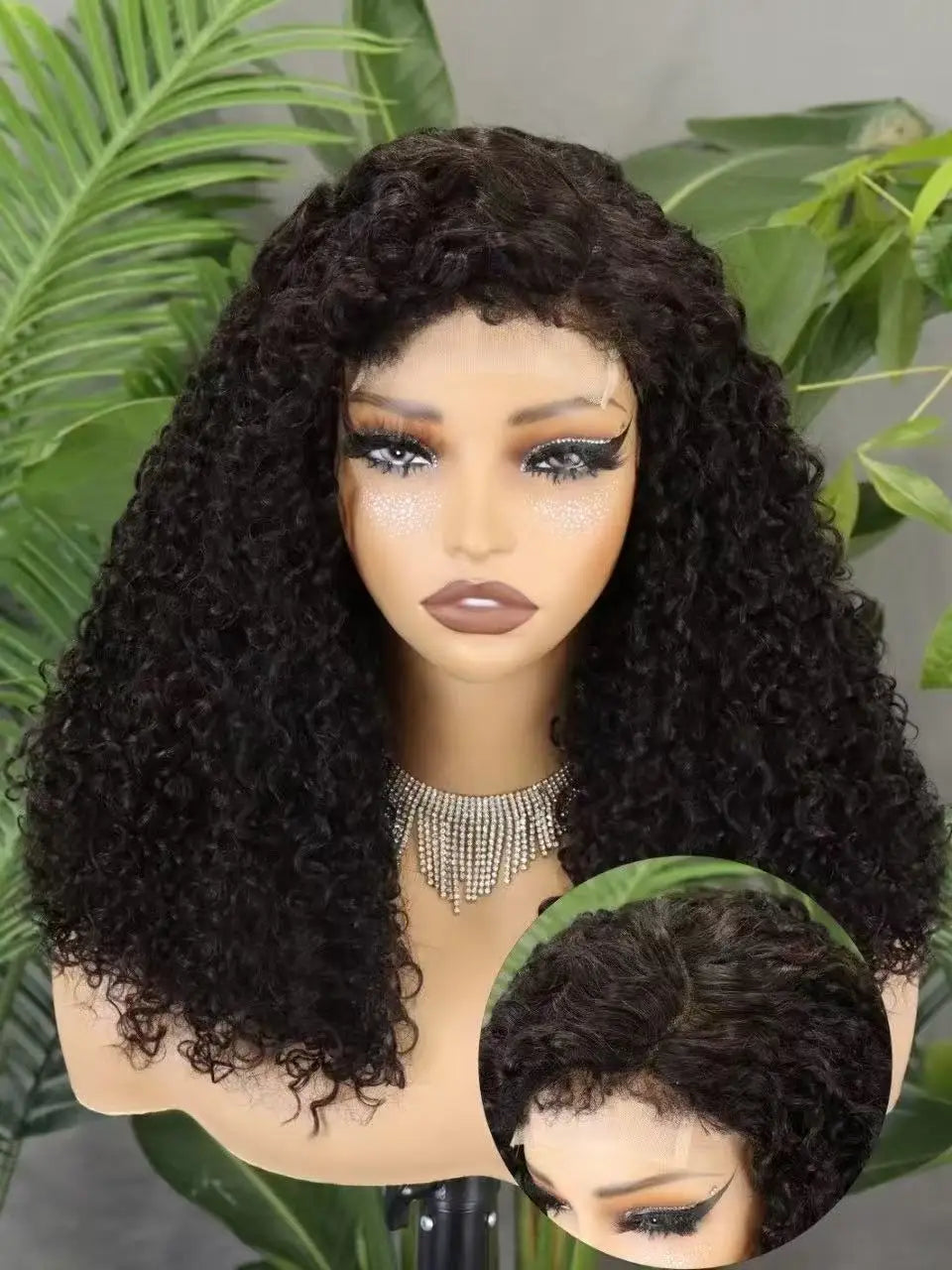300% Density 4x4 C Part Gluess Pixie Curly Hair Wig with PrePlucked Baby Hair Lace Closure Bouncy Curly Human Hair Wig for Women