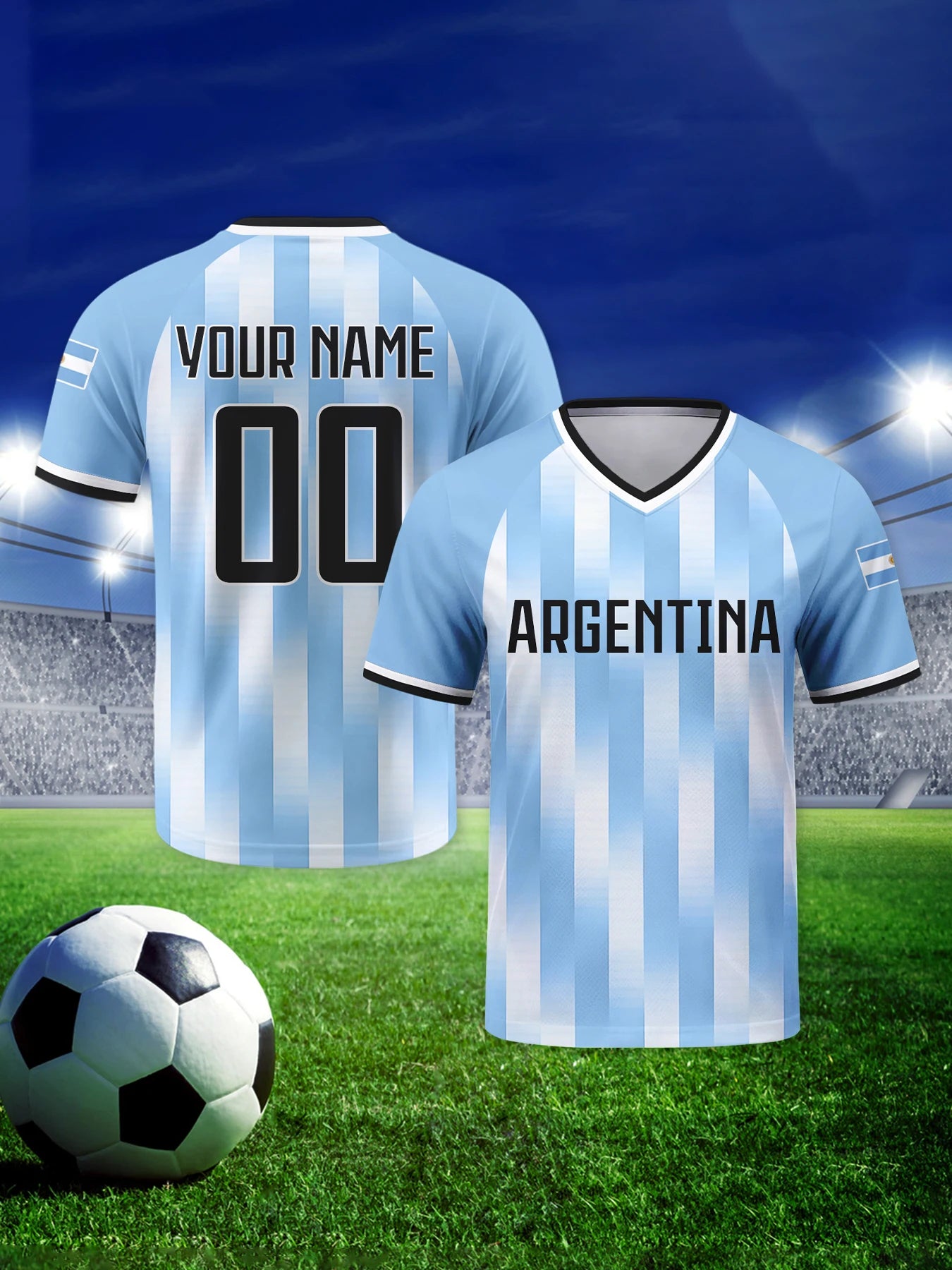 Custom Argentina Soccer Jersey Personalized with Name Number Breathable V-neck Football Team Shirt for Men Youth Women