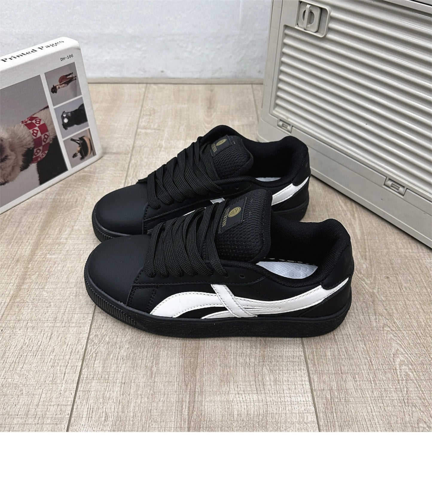 Retro Hong Kong Style Black Bread Shoes Unisex Casual Sports Sneakers Spring Autumn New Model Student Versatile Thick Bottom
