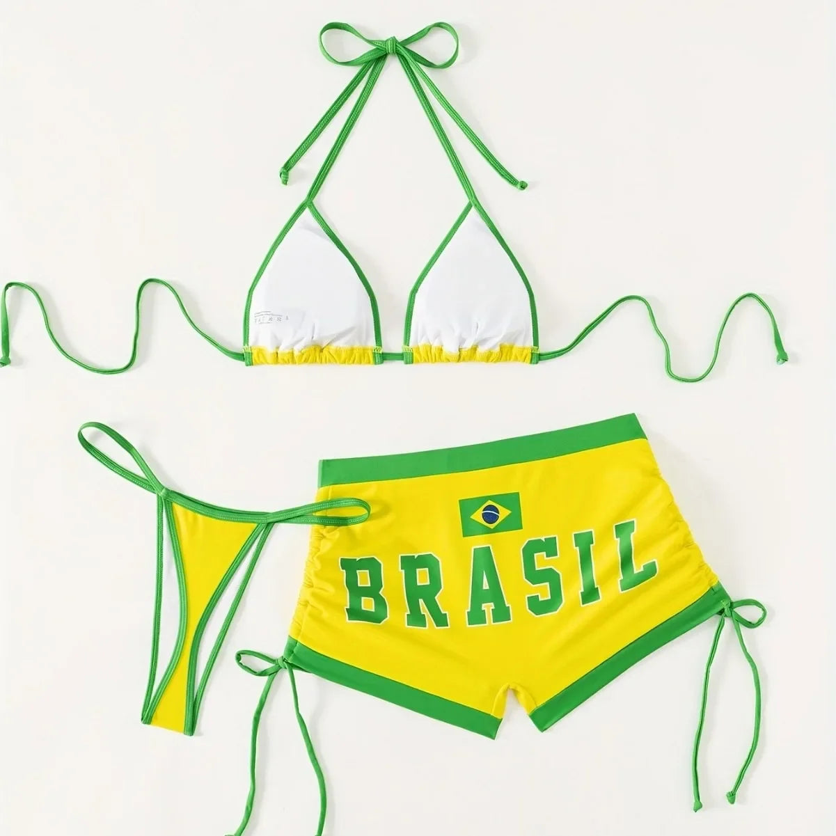 2026 New Brazil Flag Bikini Three-piece Set Sexy Color Block High Performance Cost-effective Sexy Style Swimsuit Ensemble