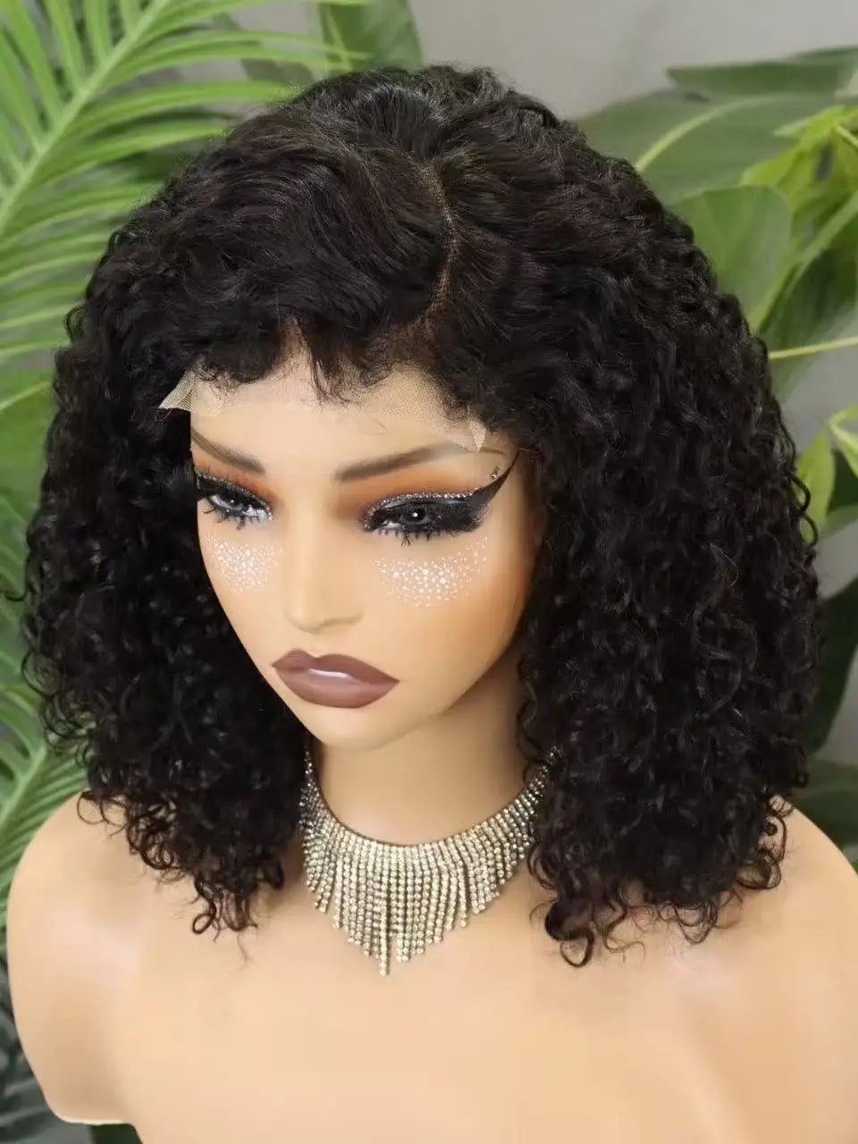 300% Density 4x4 C Part Gluess Pixie Curly Hair Wig with PrePlucked Baby Hair Lace Closure Bouncy Curly Human Hair Wig for Women
