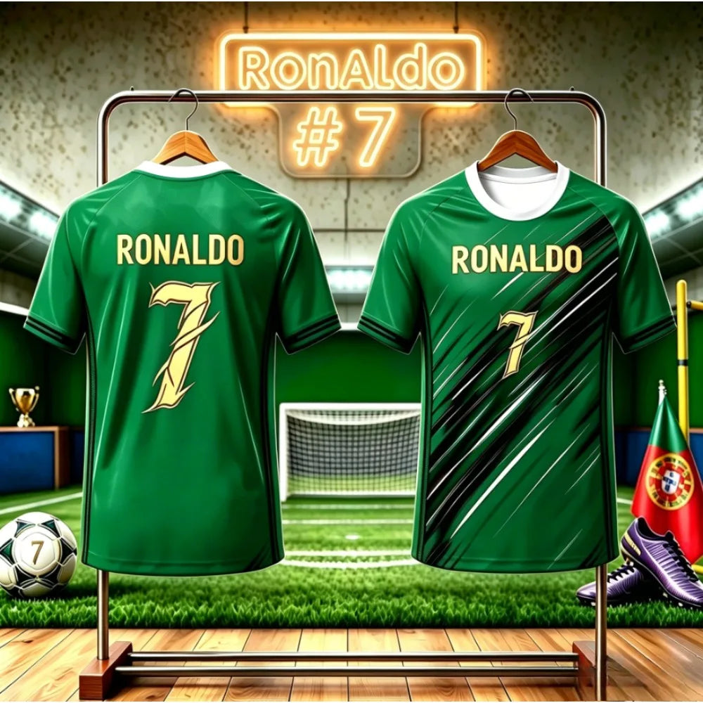 Kids Football Jersey T-shirt Men's and Women's Casual Top Summer Fashion Print Casual Women Short Sleeve Men's Sports Tee Shirt