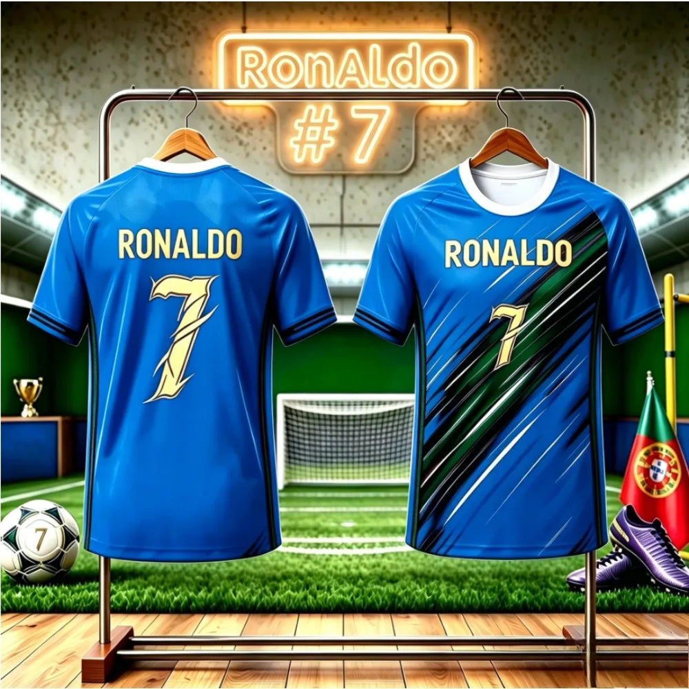 Kids Football Jersey T-shirt Men's and Women's Casual Top Summer Fashion Print Casual Women Short Sleeve Men's Sports Tee Shirt