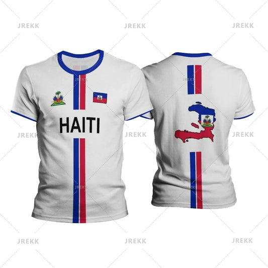 3D printed Haitian flag pattern men's T-shirt, Haitian football jersey, outdoor sports and fitness, casual fashion, street wear