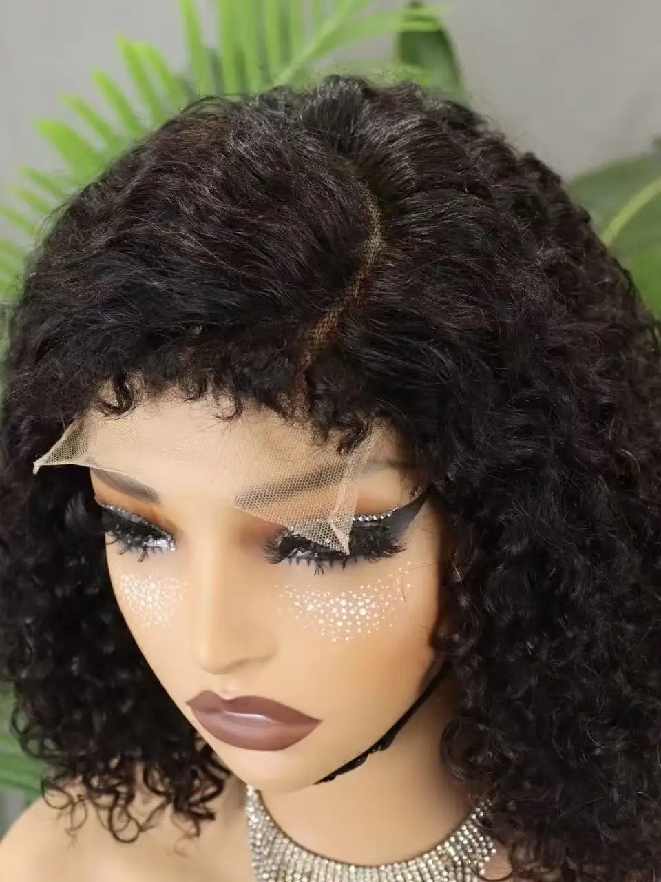 300% Density 4x4 C Part Gluess Pixie Curly Hair Wig with PrePlucked Baby Hair Lace Closure Bouncy Curly Human Hair Wig for Women