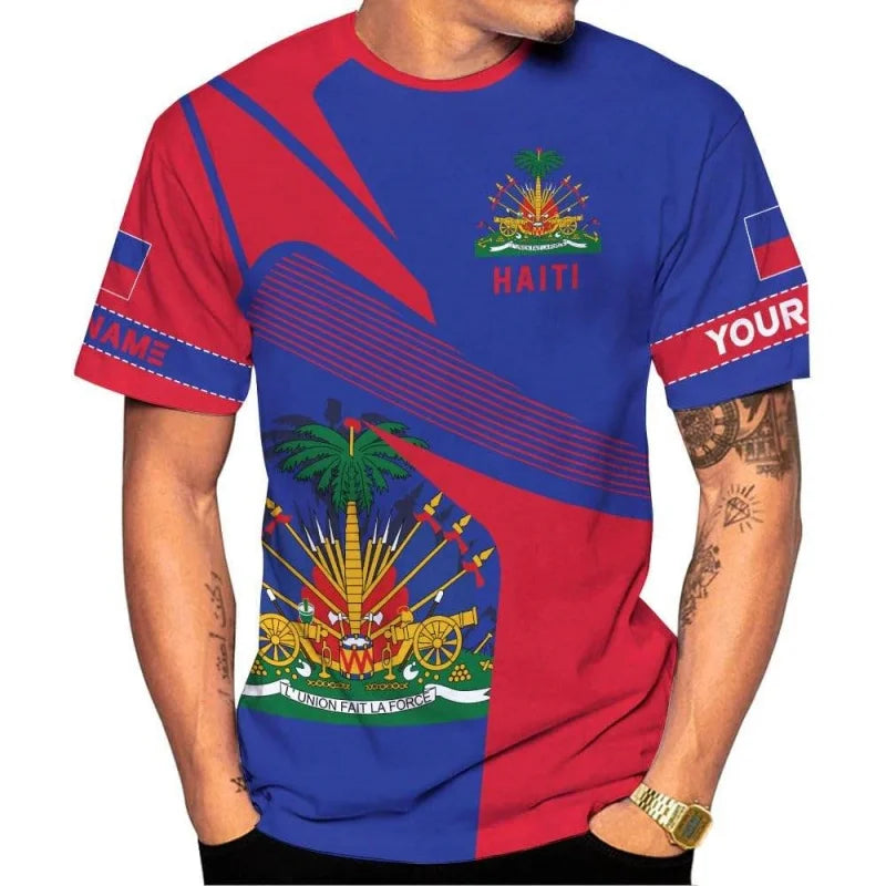 3D printed T-shirt of Haiti national emblem -Men's and Women's styles -Haiti football team uniform-Outdoor sports and streetwear