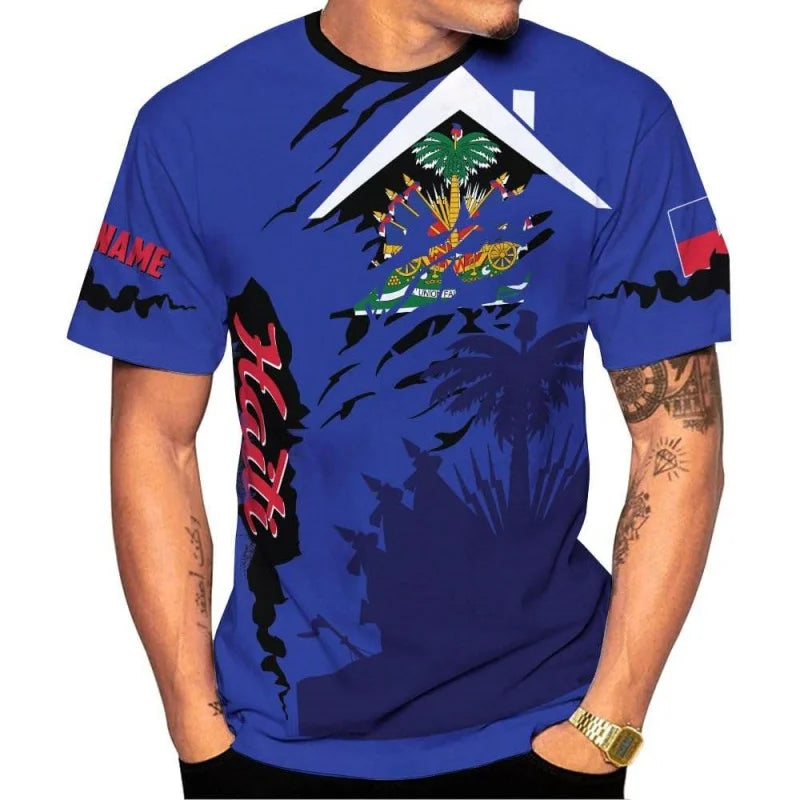 3D printed T-shirt of Haiti national emblem -Men's and Women's styles -Haiti football team uniform-Outdoor sports and streetwear