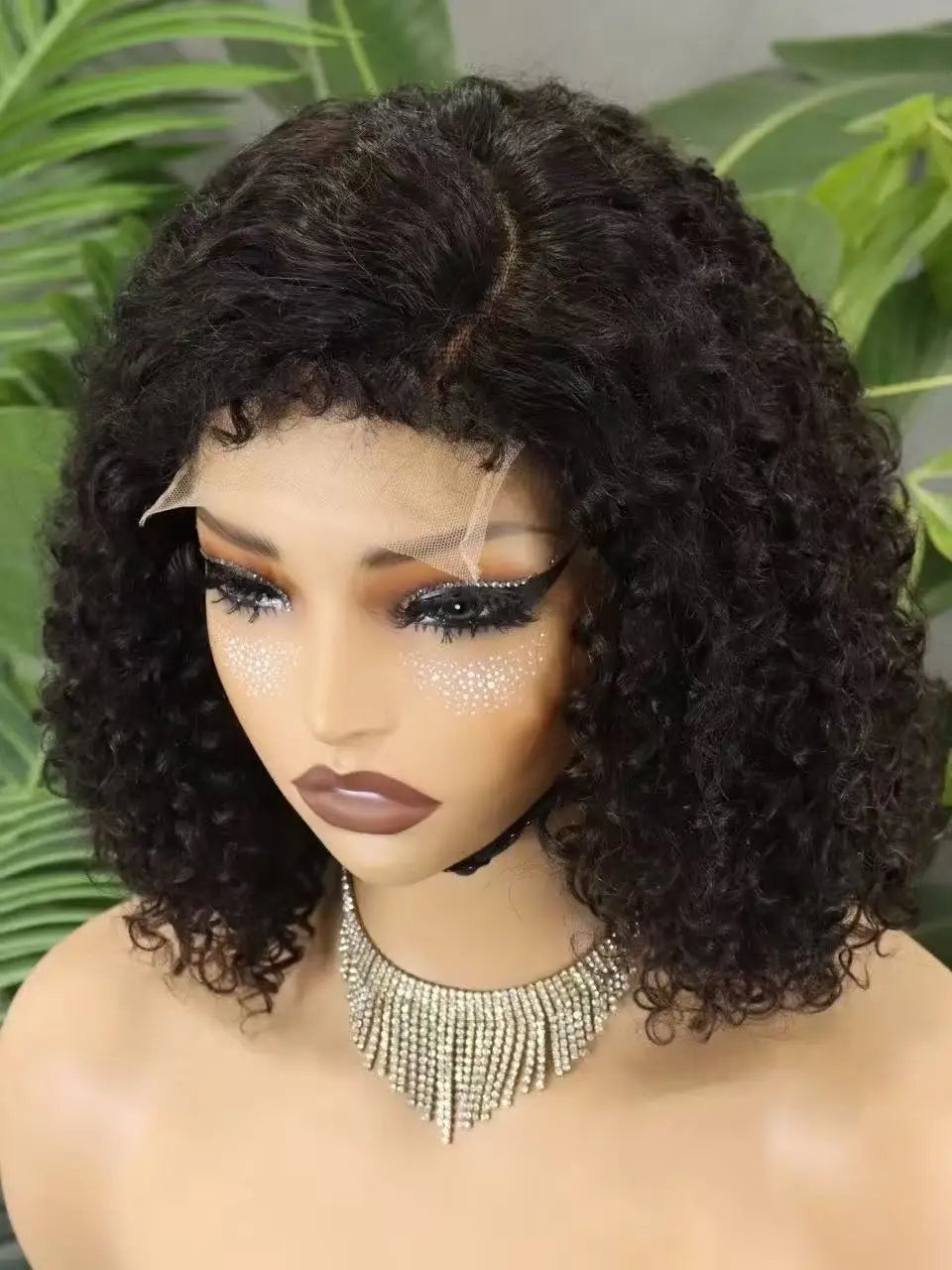 300% Density 4x4 C Part Gluess Pixie Curly Hair Wig with PrePlucked Baby Hair Lace Closure Bouncy Curly Human Hair Wig for Women
