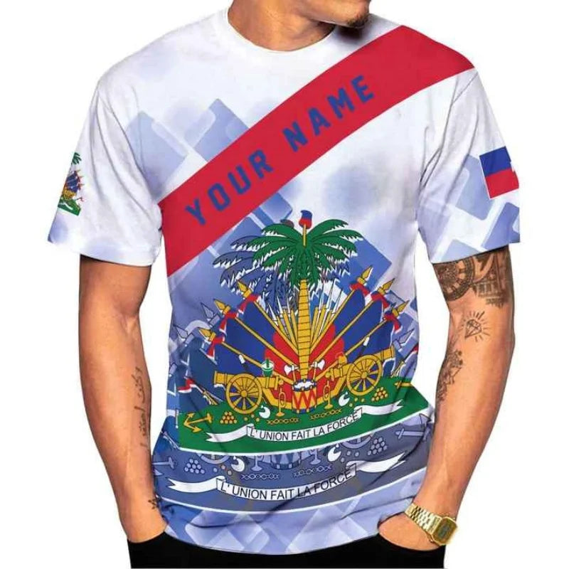 3D printed T-shirt of Haiti national emblem -Men's and Women's styles -Haiti football team uniform-Outdoor sports and streetwear