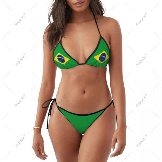 Women Girls Bikini Brazil Flag Swimsuit Sets Three Point Beachwear Swimming Bathing Beach Party Suits Sexy Mujer