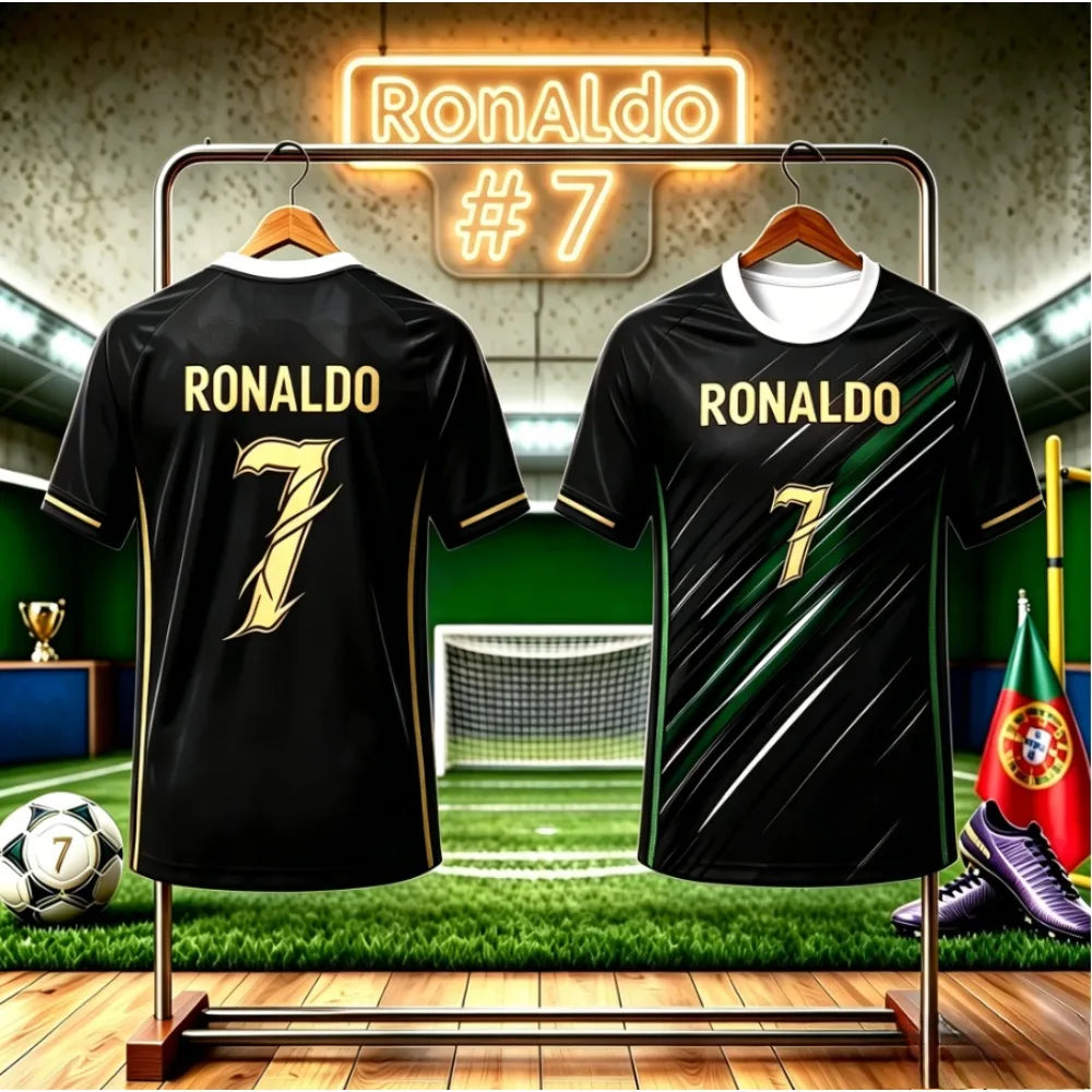 Kids Football Jersey T-shirt Men's and Women's Casual Top Summer Fashion Print Casual Women Short Sleeve Men's Sports Tee Shirt