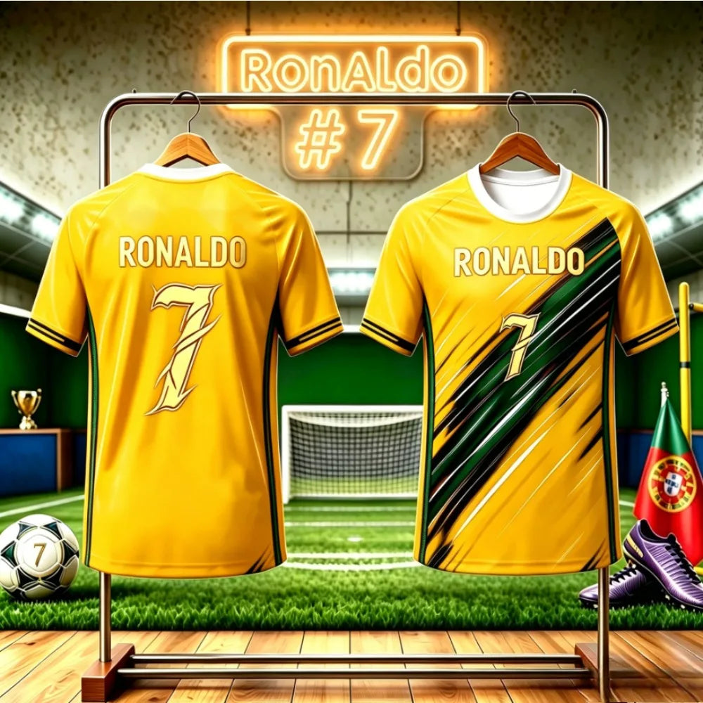 Kids Football Jersey T-shirt Men's and Women's Casual Top Summer Fashion Print Casual Women Short Sleeve Men's Sports Tee Shirt