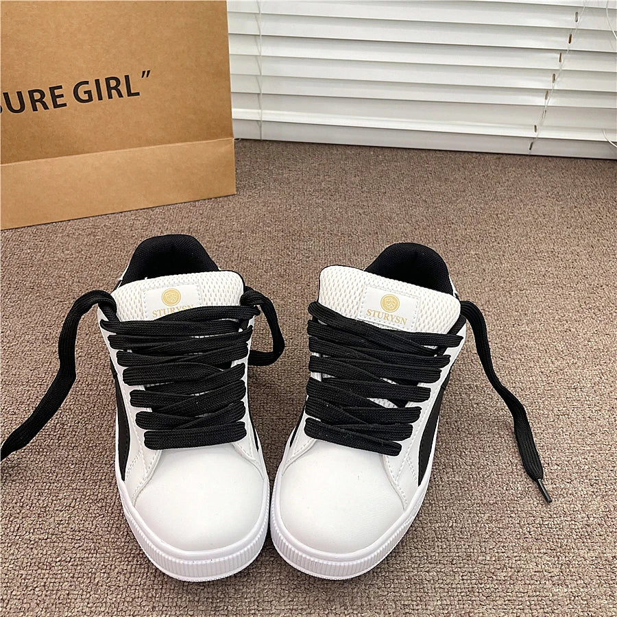 Retro Hong Kong Style Black Bread Shoes Unisex Casual Sports Sneakers Spring Autumn New Model Student Versatile Thick Bottom