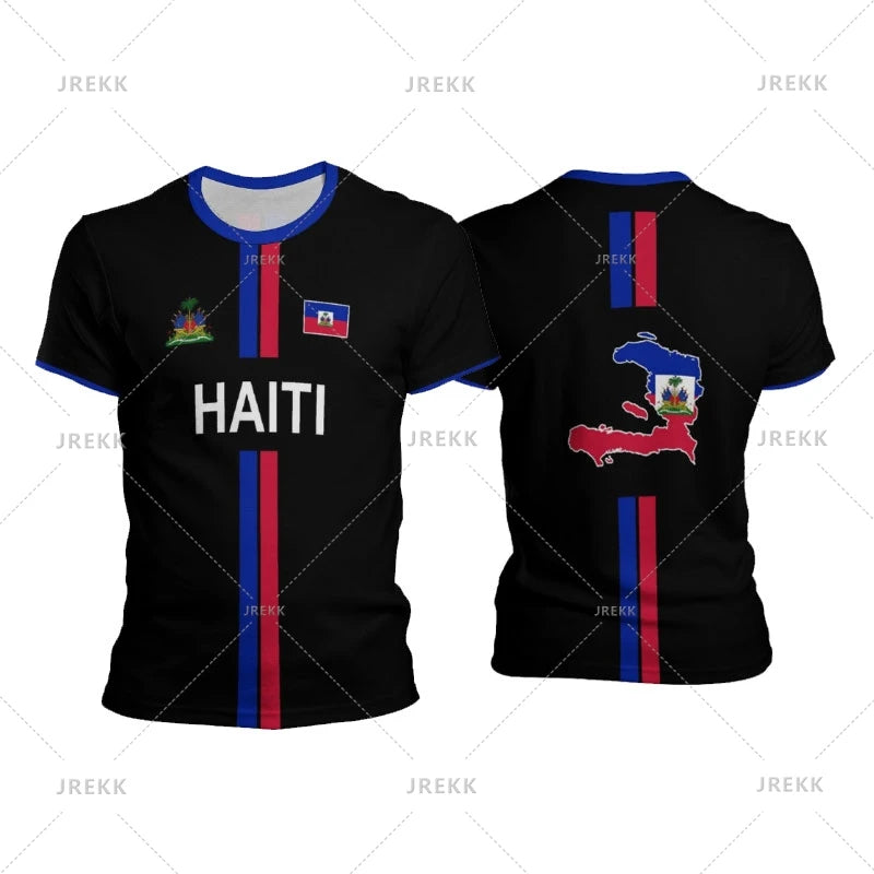 3D printed Haitian flag pattern men's T-shirt, Haitian football jersey, outdoor sports and fitness, casual fashion, street wear