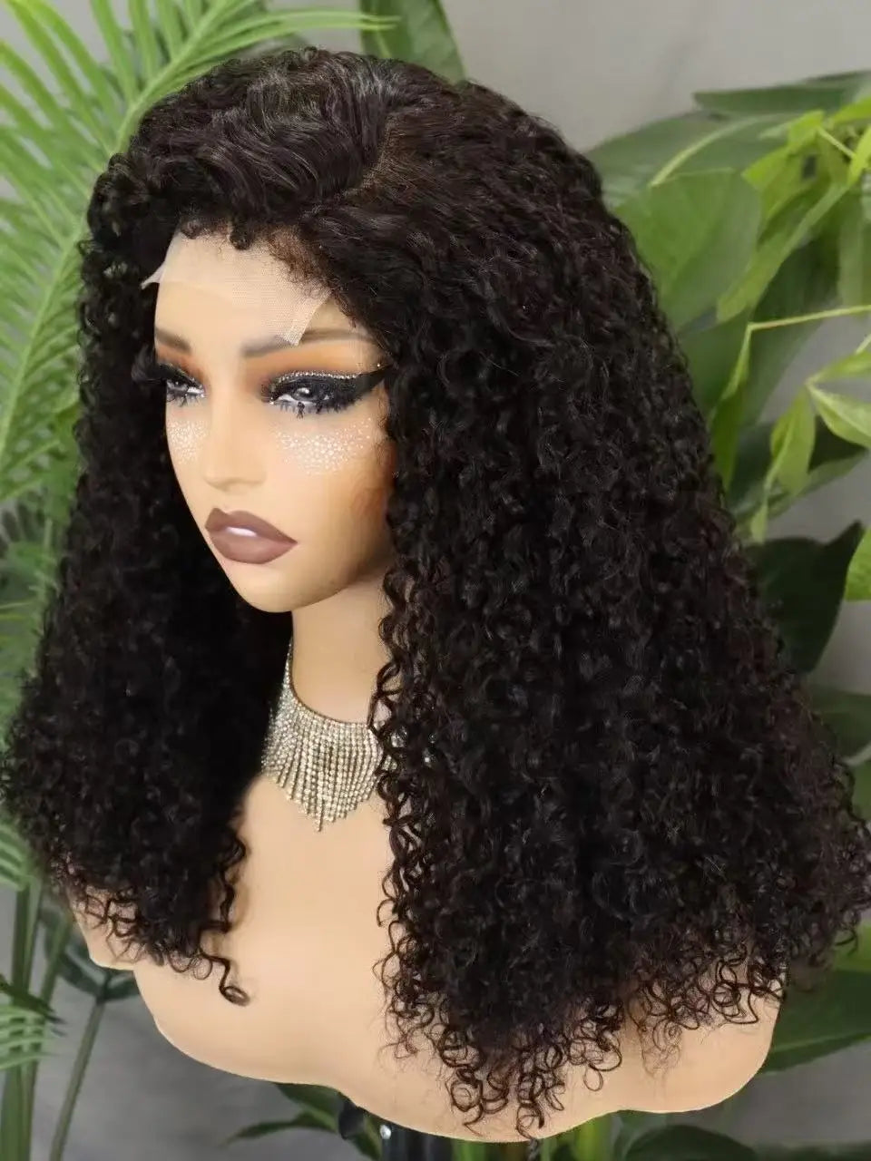 300% Density 4x4 C Part Gluess Pixie Curly Hair Wig with PrePlucked Baby Hair Lace Closure Bouncy Curly Human Hair Wig for Women