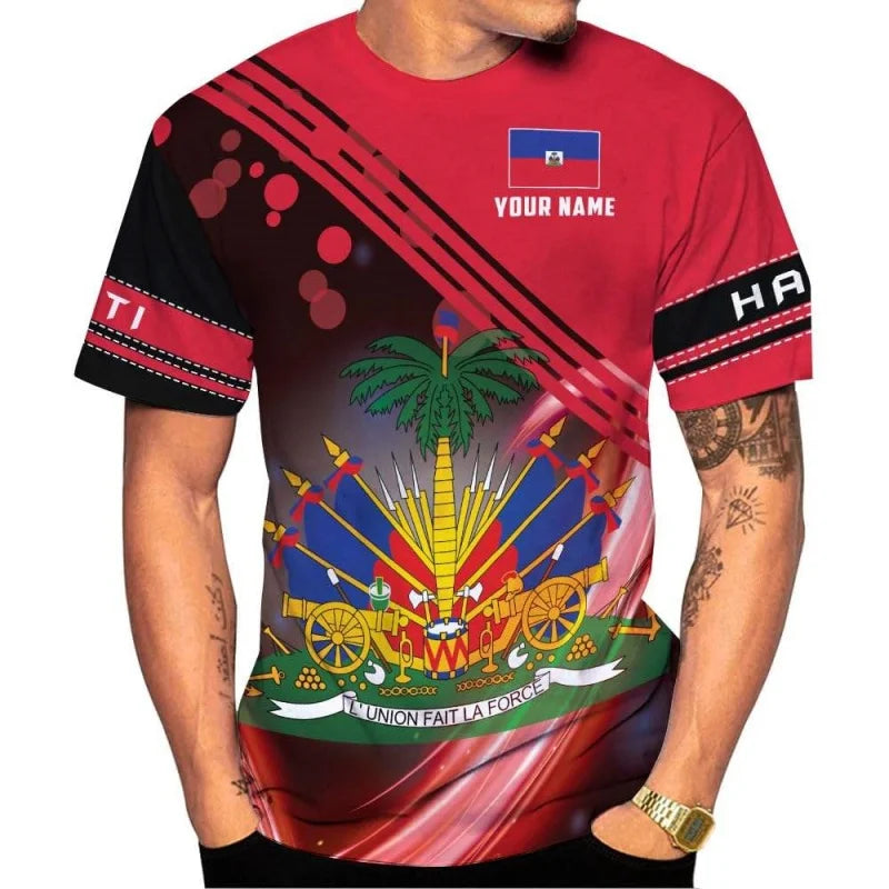 3D printed T-shirt of Haiti national emblem -Men's and Women's styles -Haiti football team uniform-Outdoor sports and streetwear