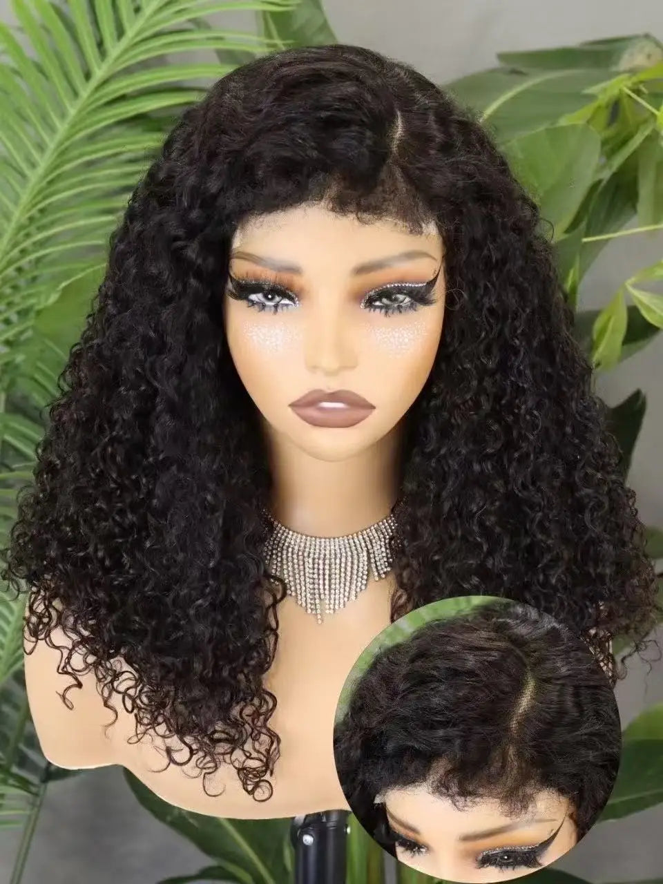 300% Density 4x4 C Part Gluess Pixie Curly Hair Wig with PrePlucked Baby Hair Lace Closure Bouncy Curly Human Hair Wig for Women