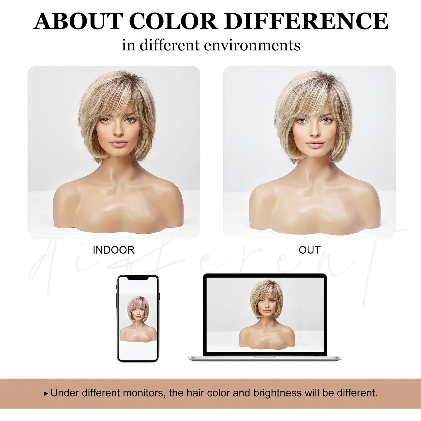 Short Straight Blonde Brown Lace Front Human Hair Wigs with Bangs for Women 100% Remy Human Hairs Bob Natural Wavy Layered Wigs