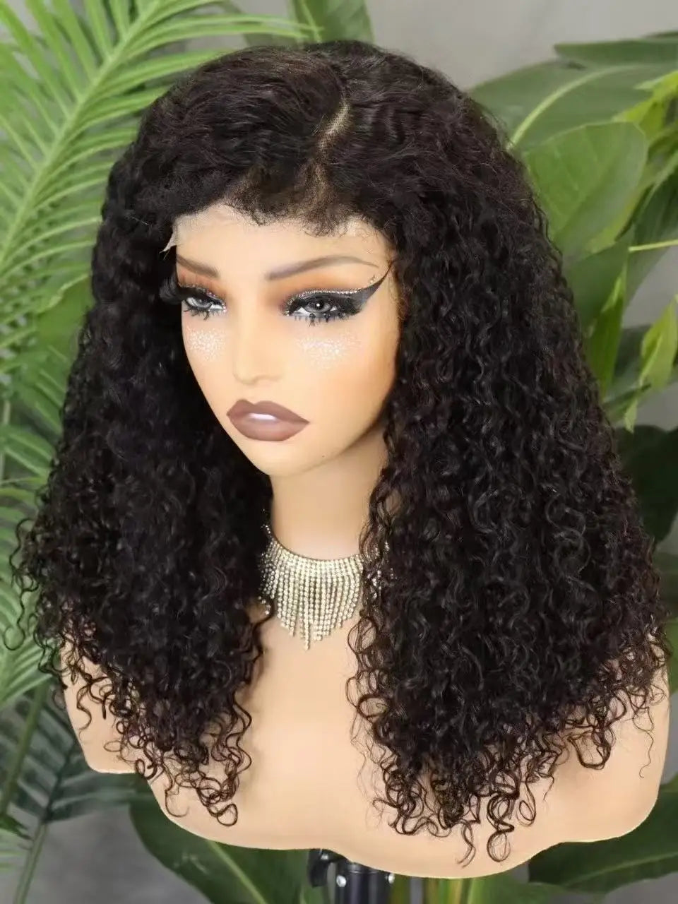 300% Density 4x4 C Part Gluess Pixie Curly Hair Wig with PrePlucked Baby Hair Lace Closure Bouncy Curly Human Hair Wig for Women