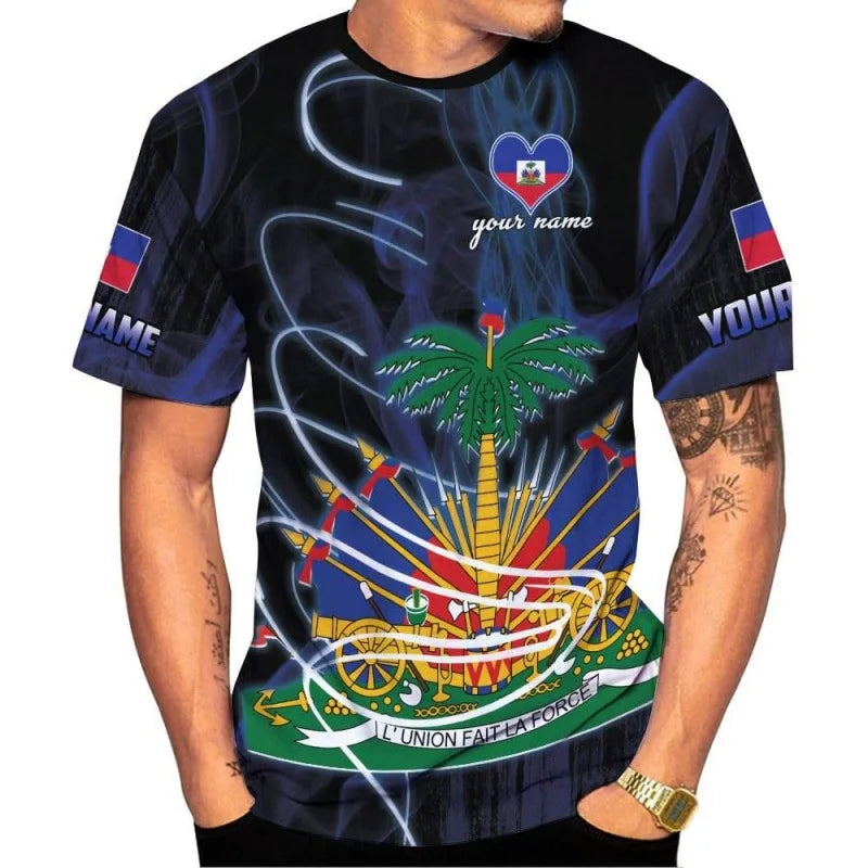3D printed T-shirt of Haiti national emblem -Men's and Women's styles -Haiti football team uniform-Outdoor sports and streetwear