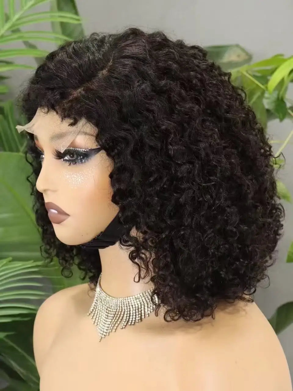 300% Density 4x4 C Part Gluess Pixie Curly Hair Wig with PrePlucked Baby Hair Lace Closure Bouncy Curly Human Hair Wig for Women