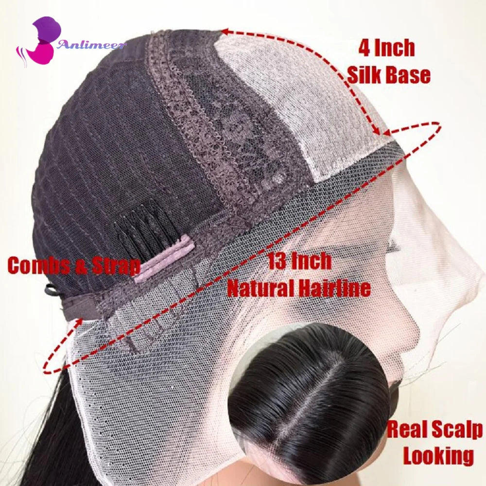 200% Density 13x6/360 Full Lace Wig Ombre Dark Brown Human Hair Straight 5x5 Silk Top Closure Wigs Remy Brazilian Bleached Knots