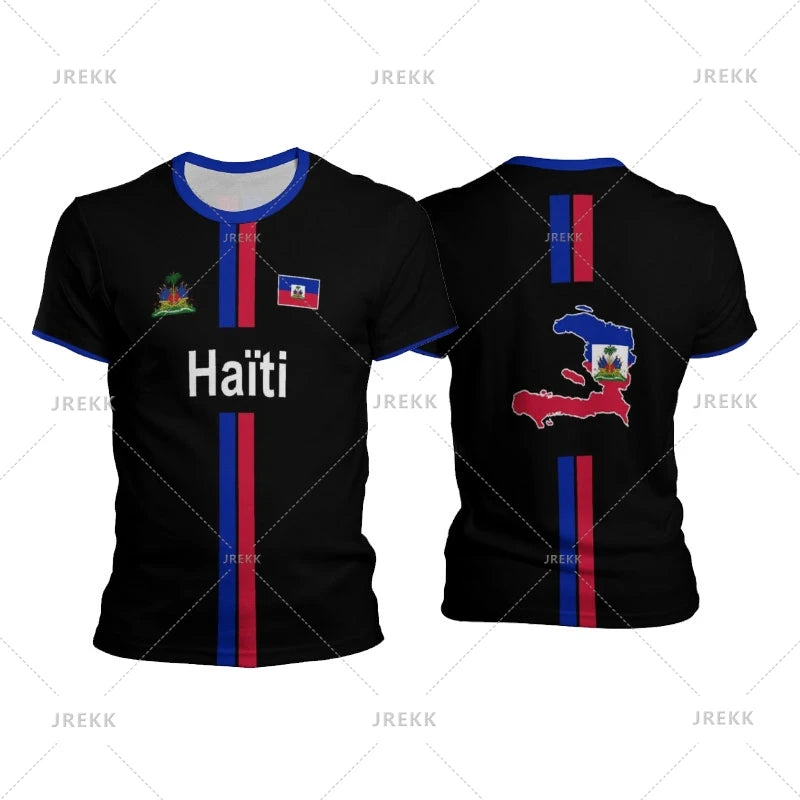 3D printed Haitian flag pattern men's T-shirt, Haitian football jersey, outdoor sports and fitness, casual fashion, street wear