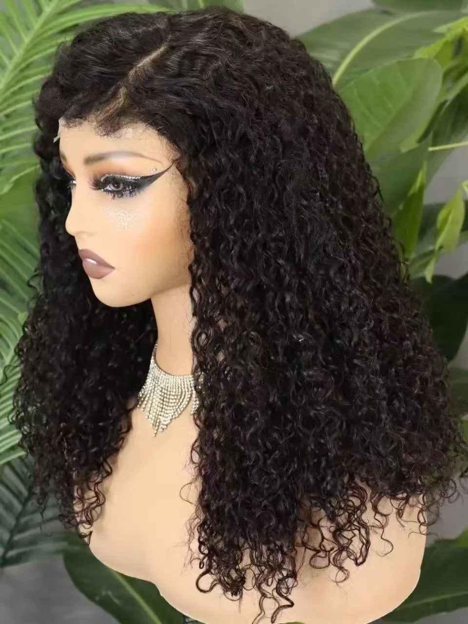 300% Density 4x4 C Part Gluess Pixie Curly Hair Wig with PrePlucked Baby Hair Lace Closure Bouncy Curly Human Hair Wig for Women
