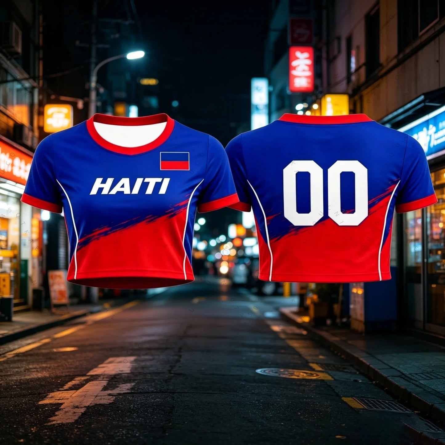 Men Women Haiti Flag Print Crop Tops T-Shirt Short Sleeve Crew Neck Y2k Football T Shirt Jersey Casual Streetwear Summer Tees