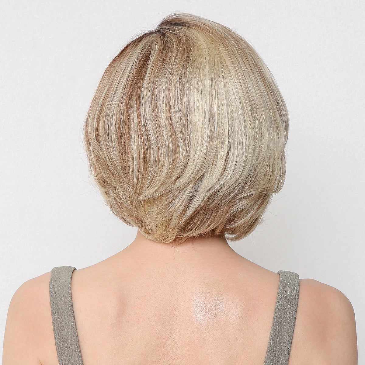 Short Straight Blonde Brown Lace Front Human Hair Wigs with Bangs for Women 100% Remy Human Hairs Bob Natural Wavy Layered Wigs