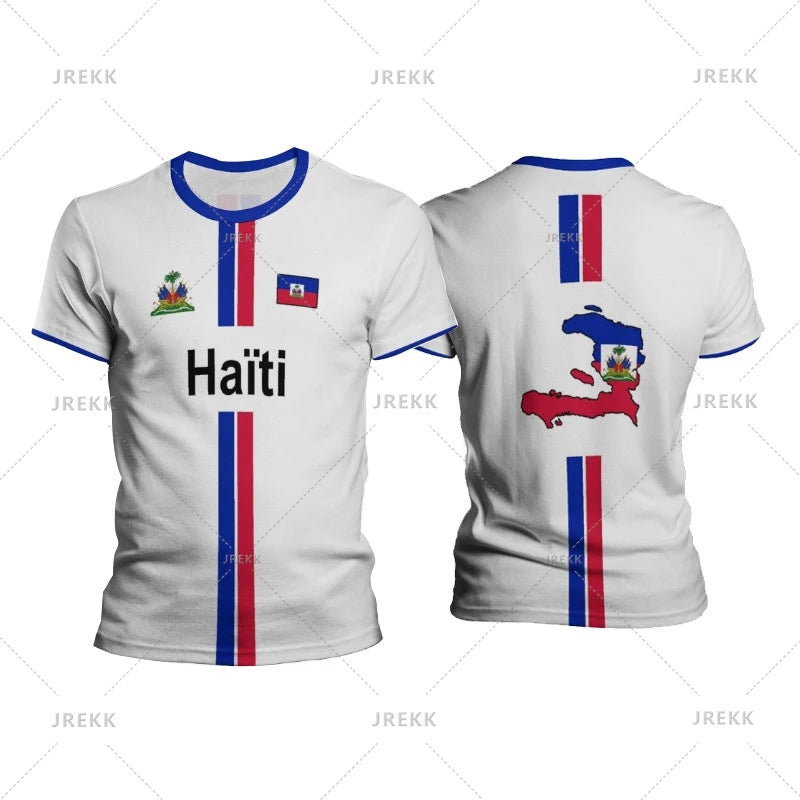 3D printed Haitian flag pattern men's T-shirt, Haitian football jersey, outdoor sports and fitness, casual fashion, street wear