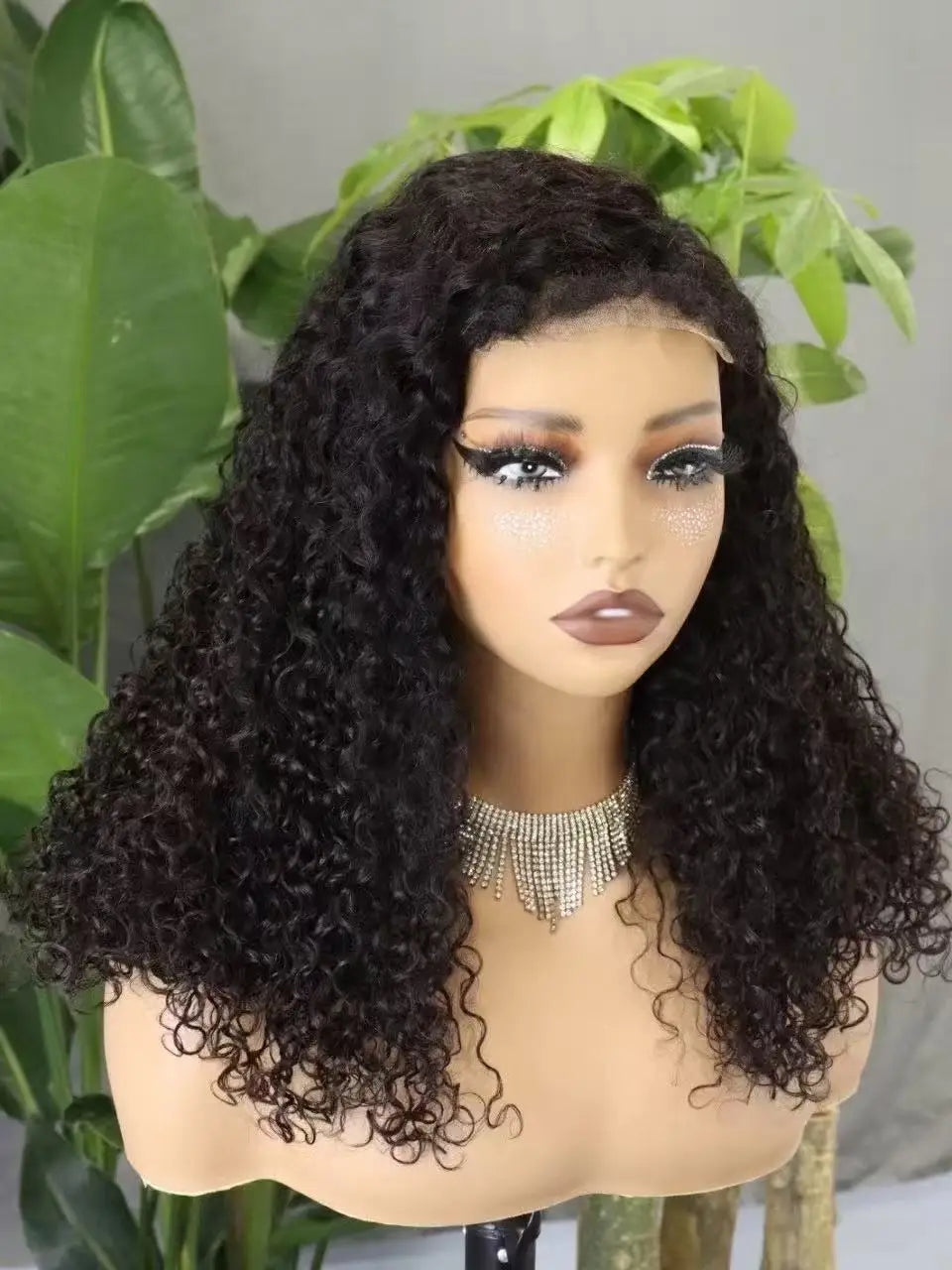300% Density 4x4 C Part Gluess Pixie Curly Hair Wig with PrePlucked Baby Hair Lace Closure Bouncy Curly Human Hair Wig for Women