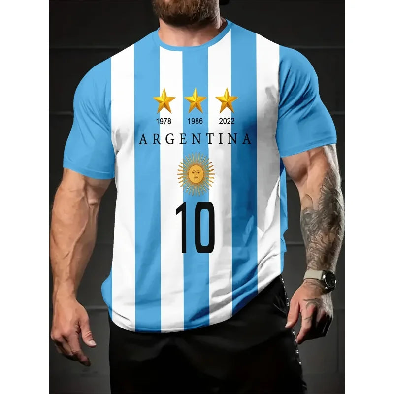 Argentina Flag 3D Print T-shirt 2026 Football Fan Breathable Sports Jersey Training Parent-child Family Soccer Watch Party Tops