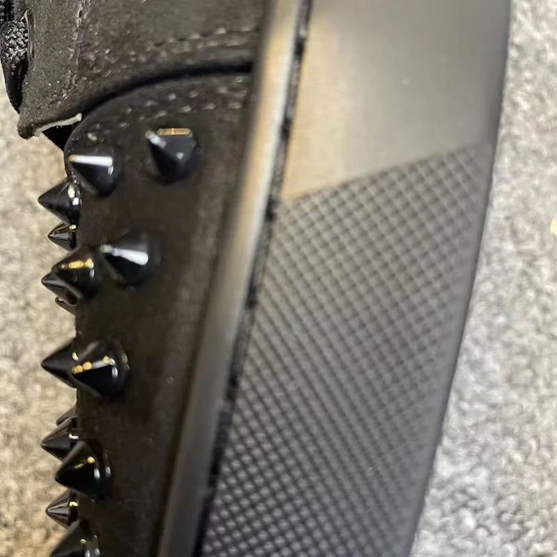 men's casual rock stage spikes studded shoes lace-up cow suede leather rivets shoe black grey flats platform sneakers footwear
