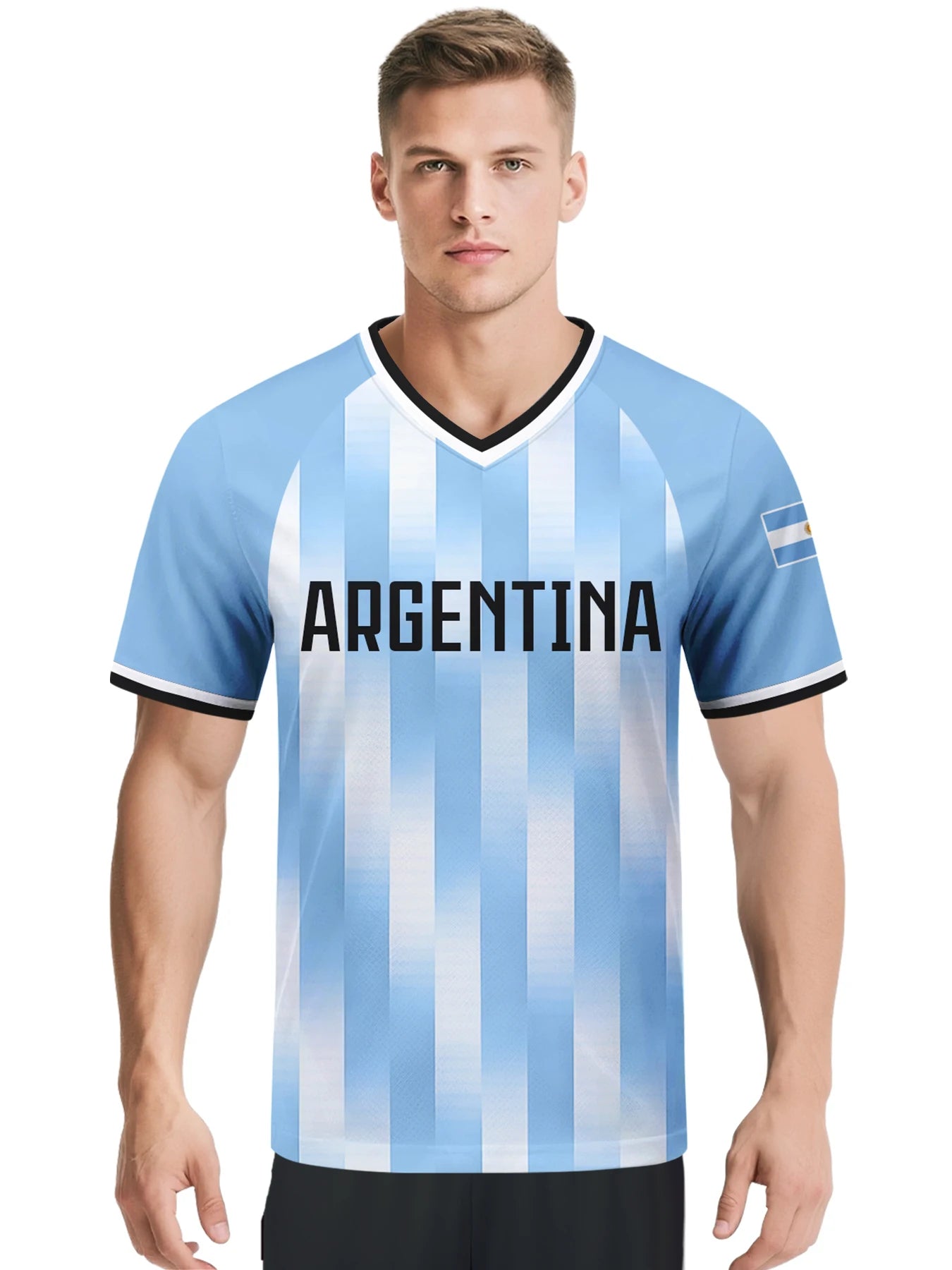 Custom Argentina Soccer Jersey Personalized with Name Number Breathable V-neck Football Team Shirt for Men Youth Women