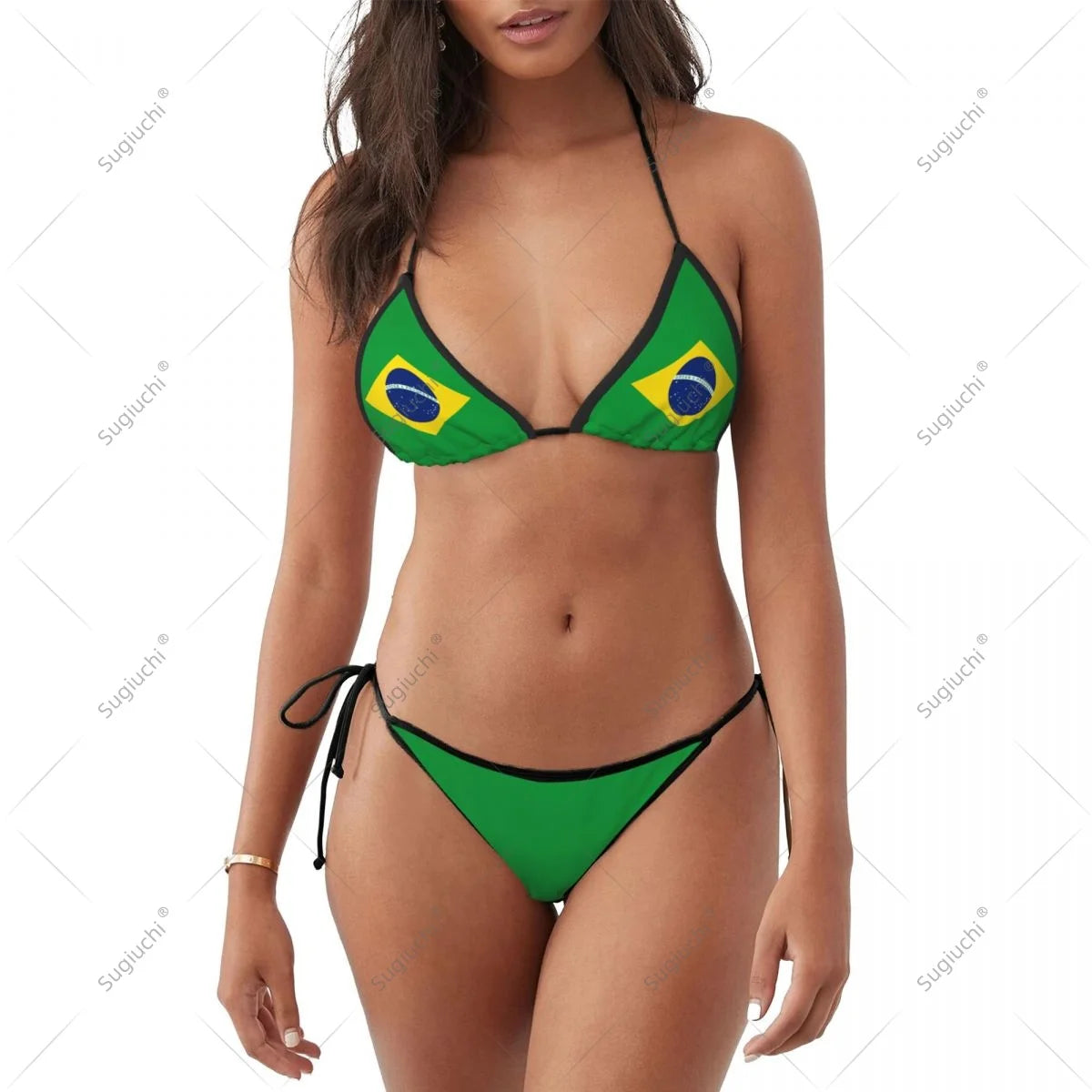 Women Girls Bikini Brazil Flag Swimsuit Sets Three Point Beachwear Swimming Bathing Beach Party Suits Sexy Mujer