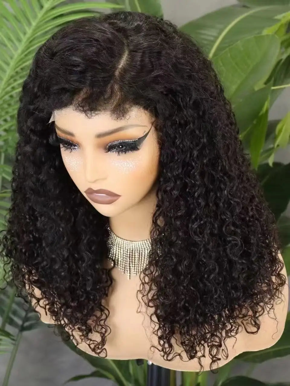 300% Density 4x4 C Part Gluess Pixie Curly Hair Wig with PrePlucked Baby Hair Lace Closure Bouncy Curly Human Hair Wig for Women