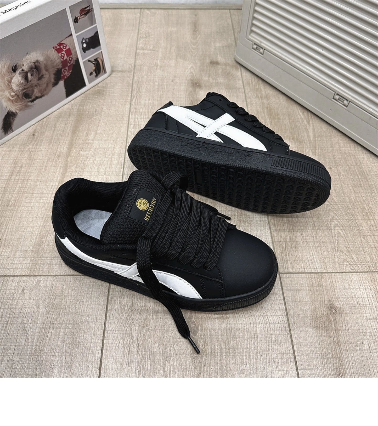 Retro Hong Kong Style Black Bread Shoes Unisex Casual Sports Sneakers Spring Autumn New Model Student Versatile Thick Bottom
