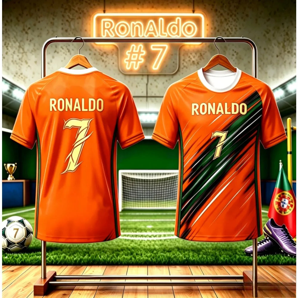 Kids Football Jersey T-shirt Men's and Women's Casual Top Summer Fashion Print Casual Women Short Sleeve Men's Sports Tee Shirt